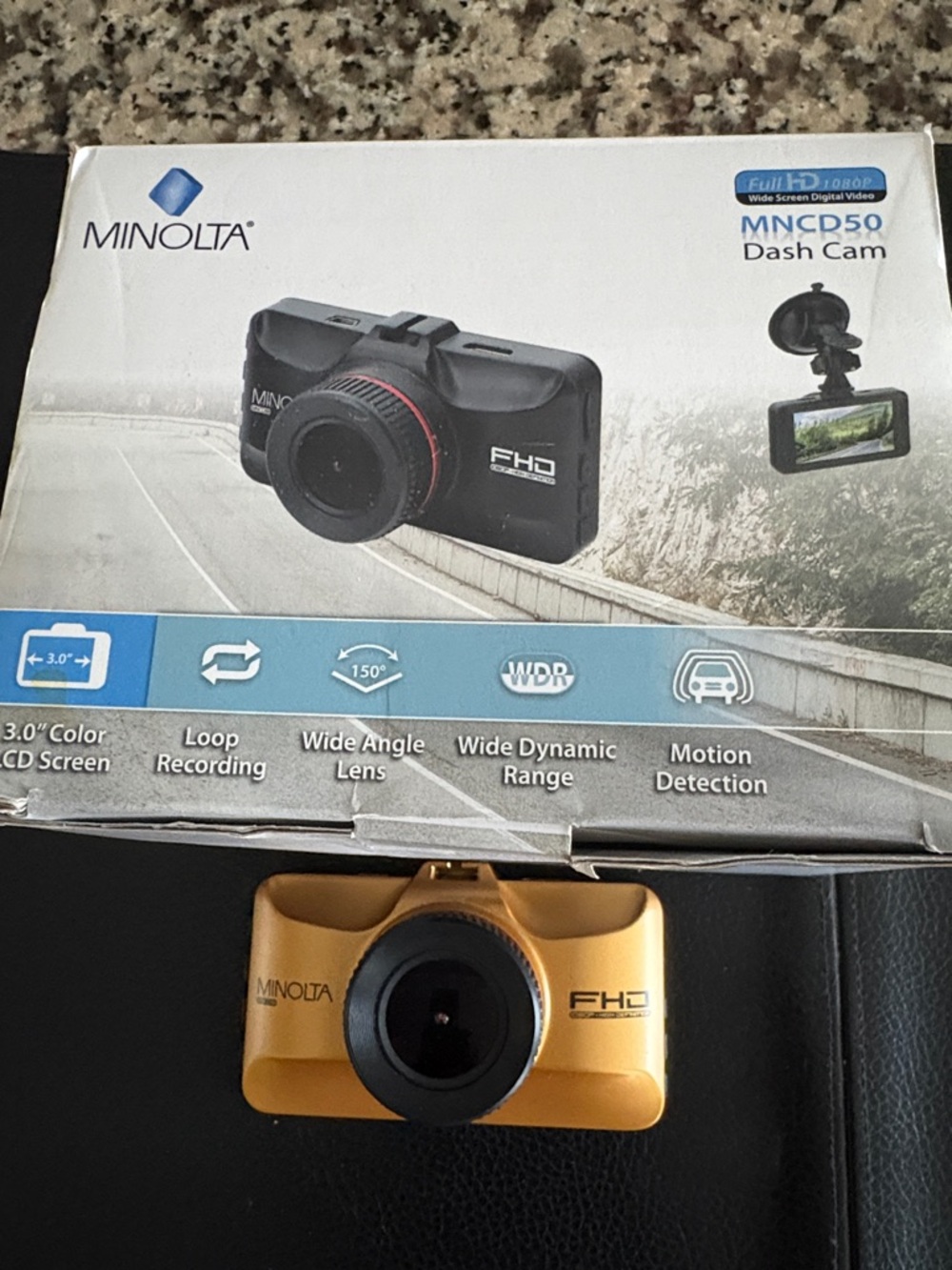 Minolta Gold FHD Dash Cam - On-Dash Camera with Wide Angle Lens